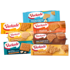 Verkade sprits original, frou frou vanille,
San Francisco, knappertjes,
Maria of nizza kokos